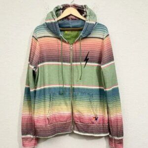 AVIATOR NATION Thunder Bolt Hoodie Multi Striped Full Zip Athleisure